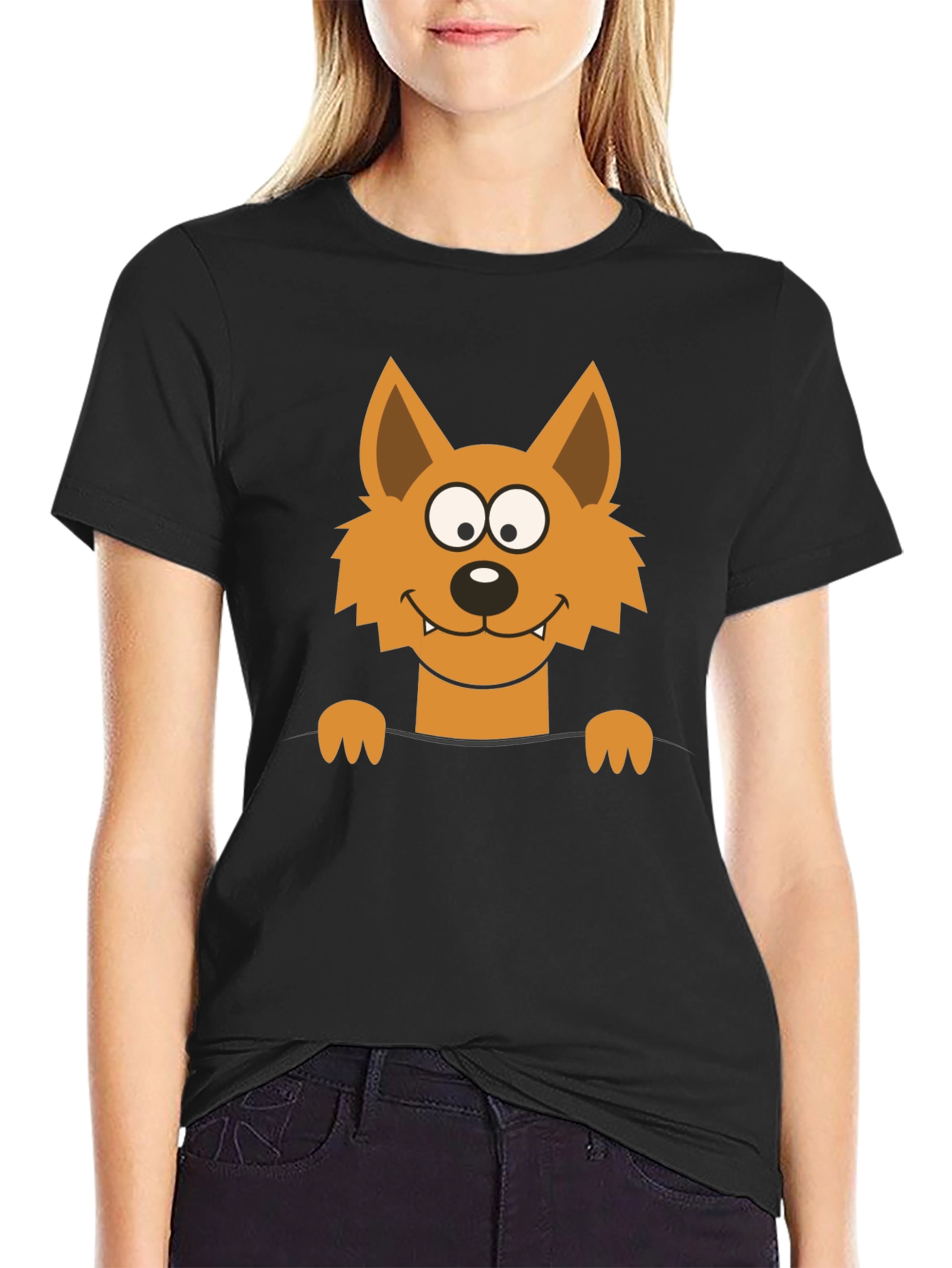 Cartoon Fox Graphic Black T-Shirt
