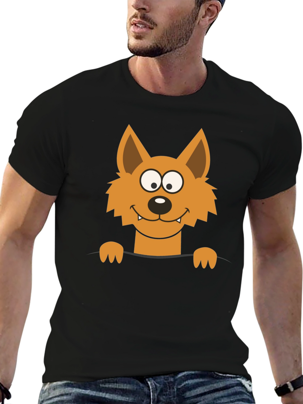 Cartoon Fox Graphic Black T-Shirt