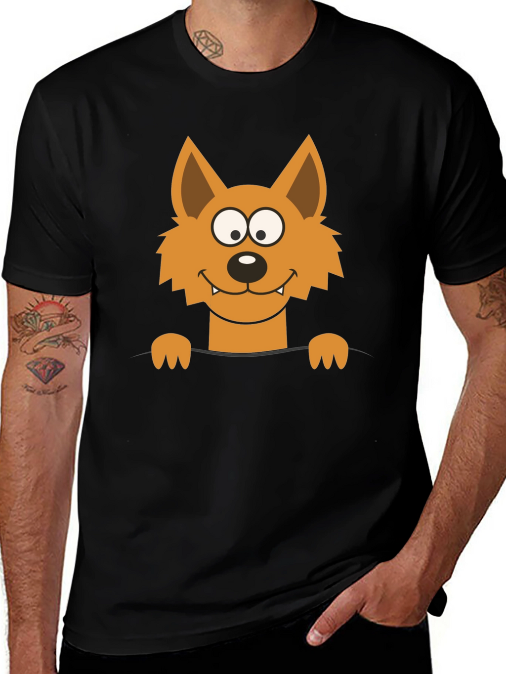 Cartoon Fox Graphic Black T-Shirt