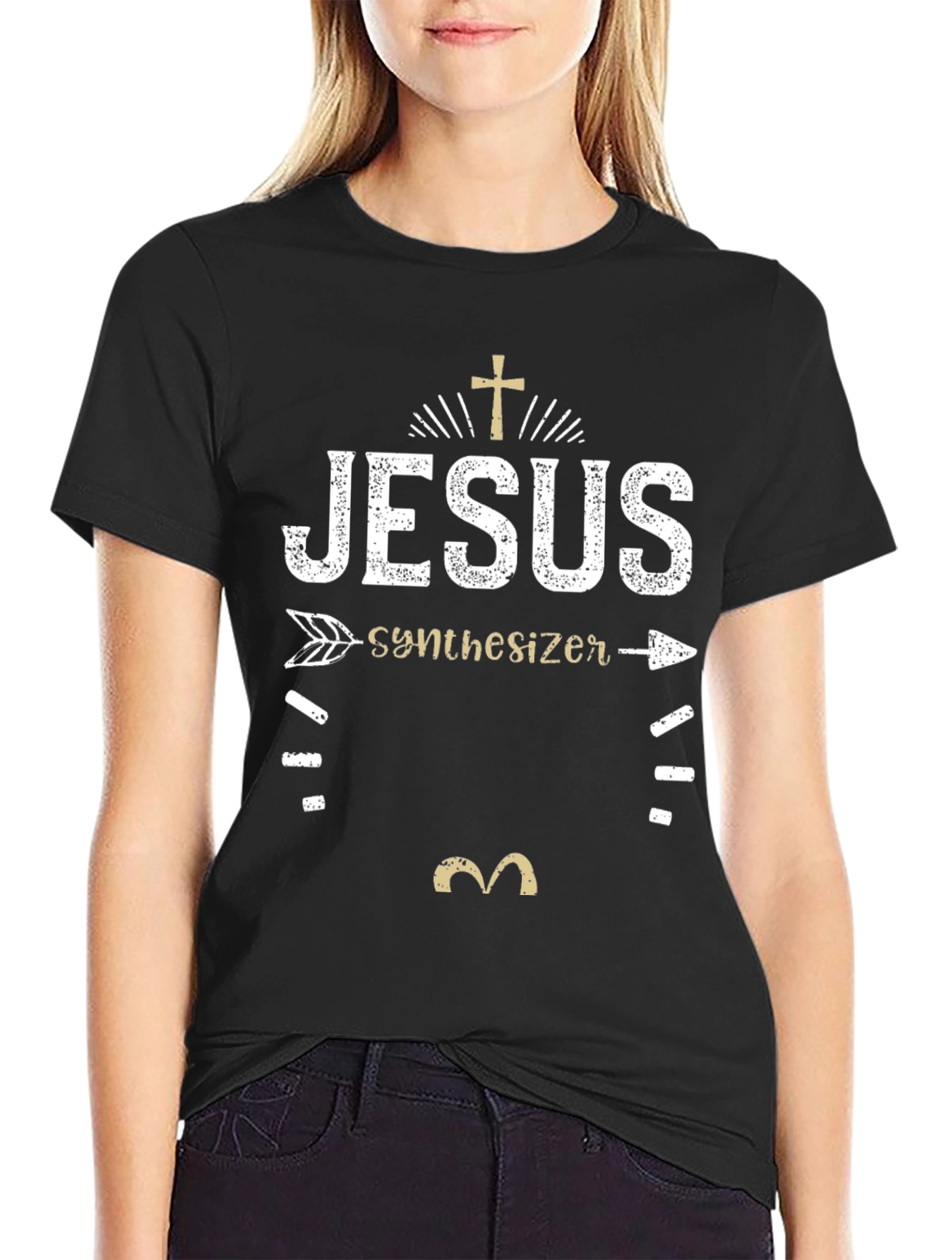 Jesus Synthesizer Graphic T-Shirt - Black