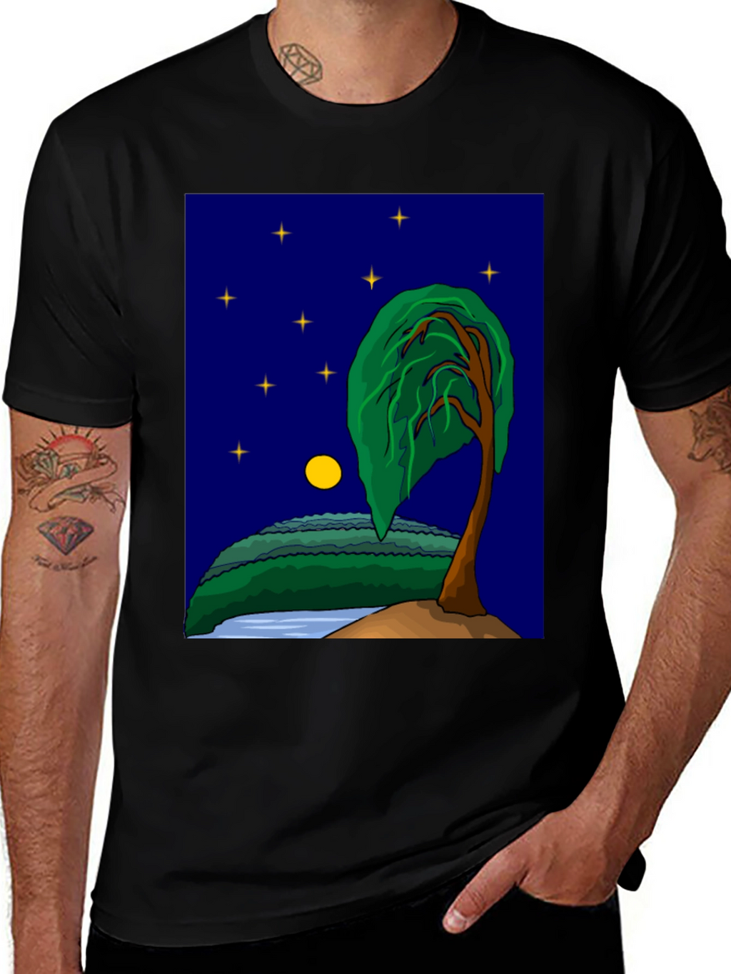 Night Sky Tree Graphic T-Shirt