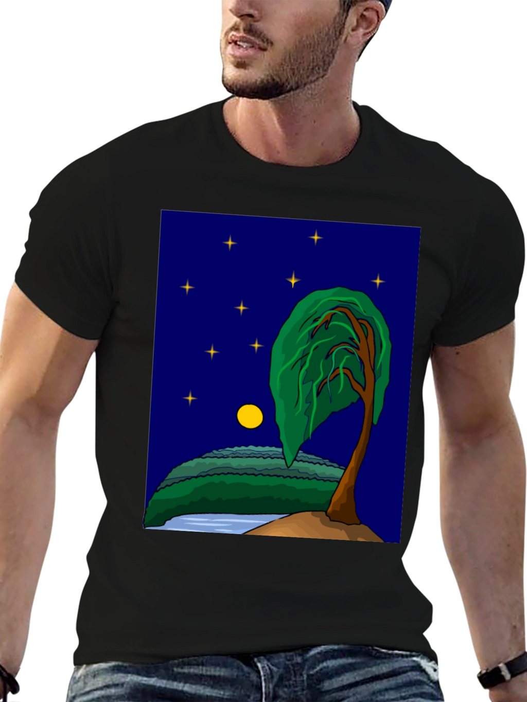 Night Sky Tree Graphic T-Shirt