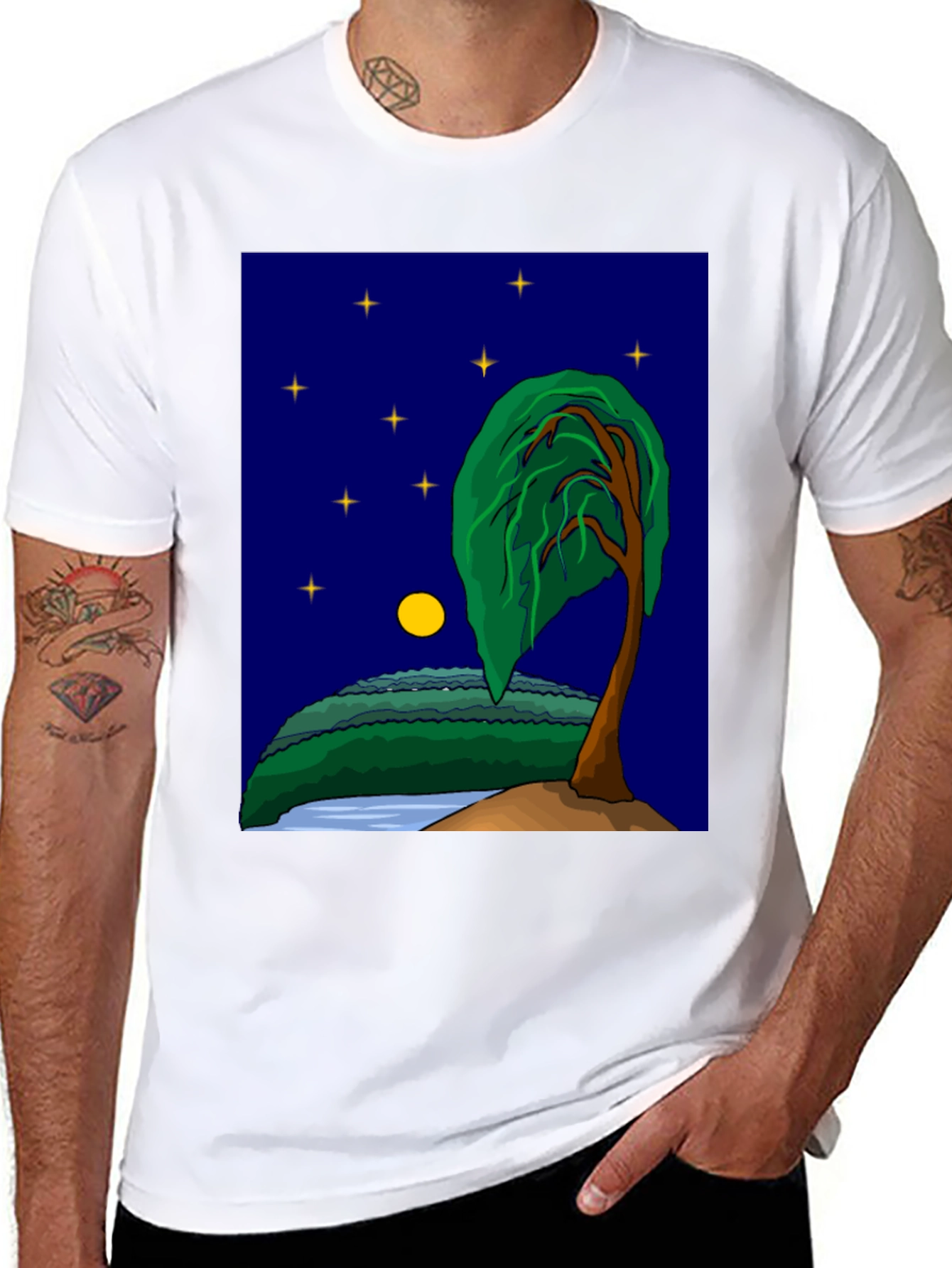 Night Sky Tree Graphic T-Shirt