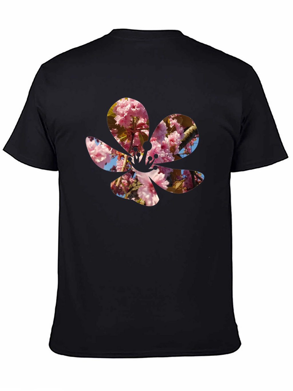 Blossom Print T-Shirt - Casual Black Tee