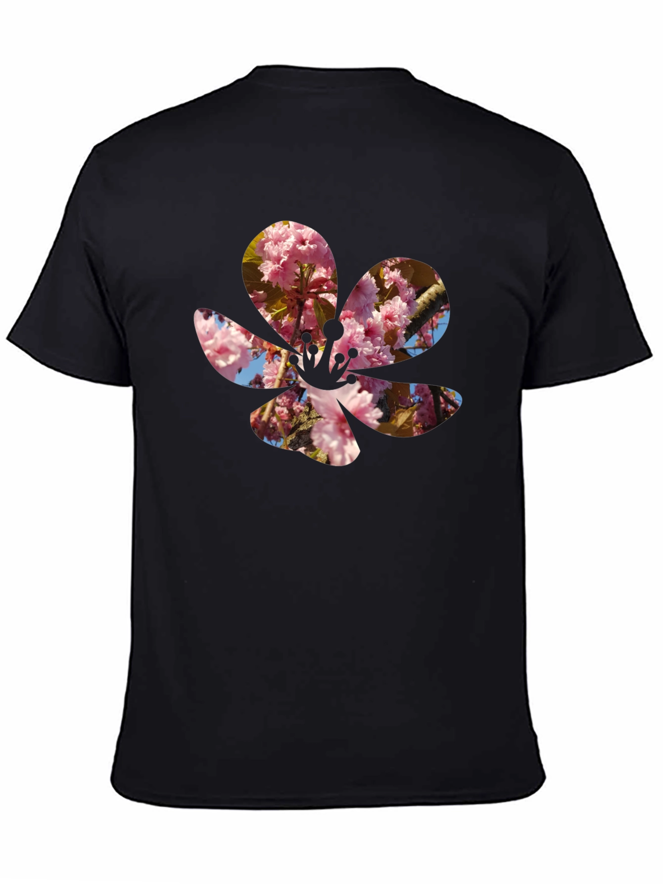 Blossom Print T-Shirt - Casual Black Tee