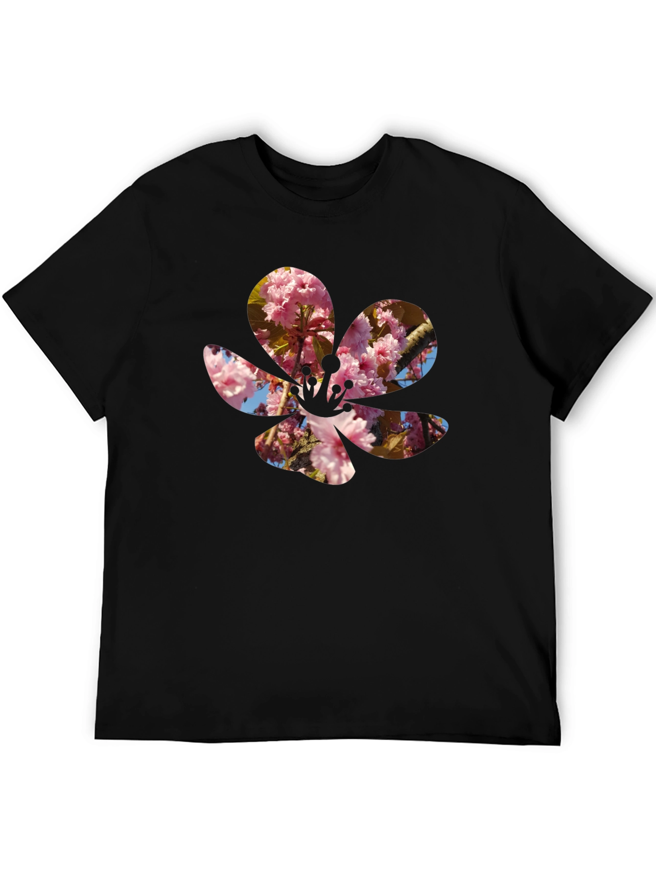 Blossom Print T-Shirt - Casual Black Tee