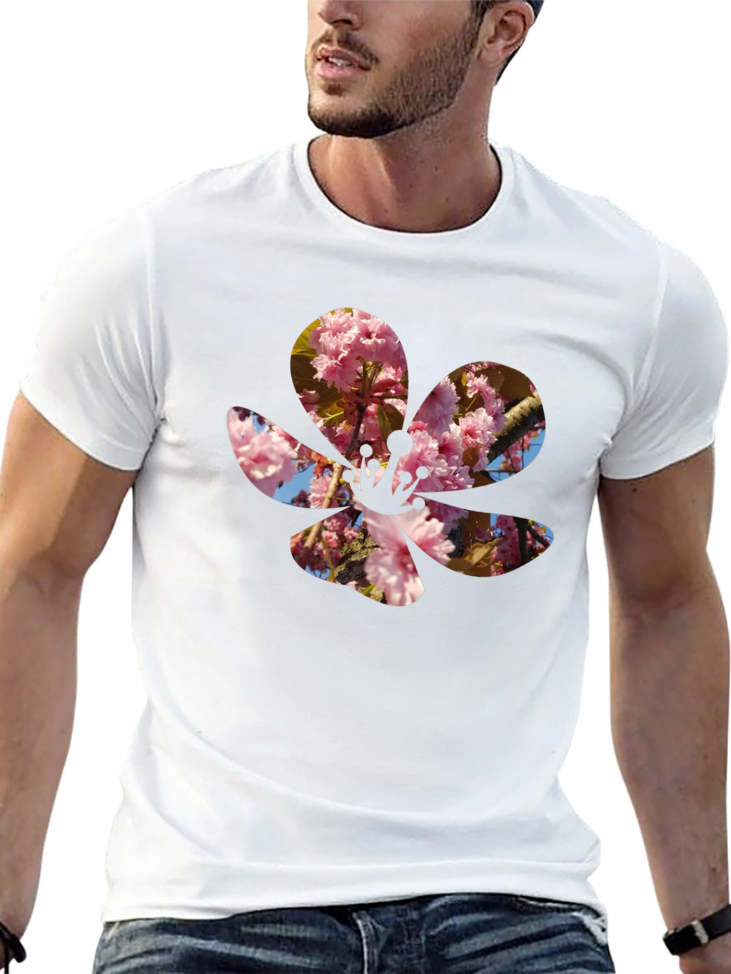 Blossom Print T-Shirt - Casual Black Tee