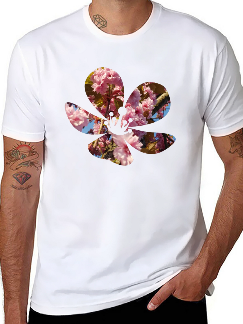 Blossom Print T-Shirt - Casual Black Tee