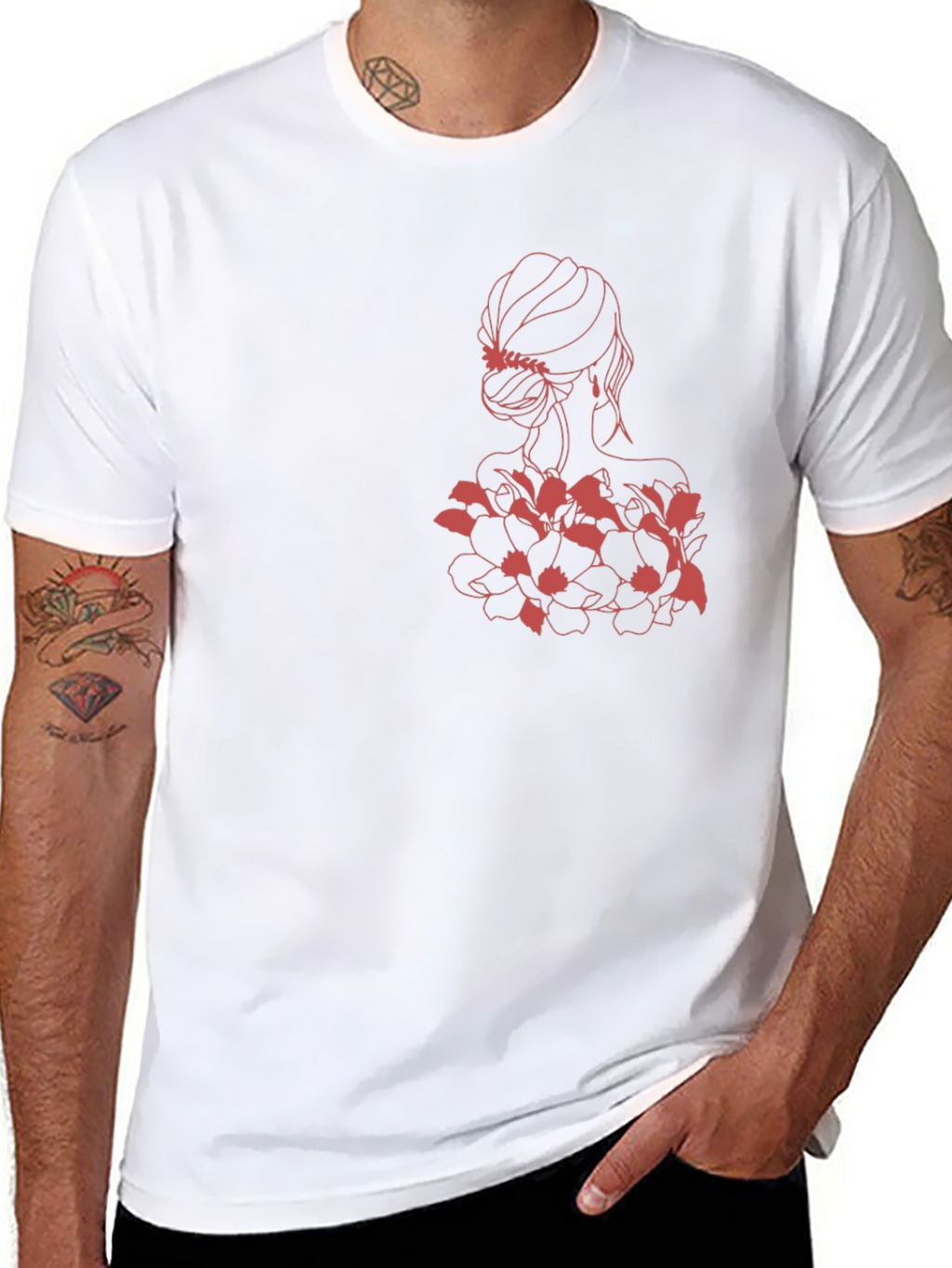 Elegant Woman & Floral Black Graphic Tee