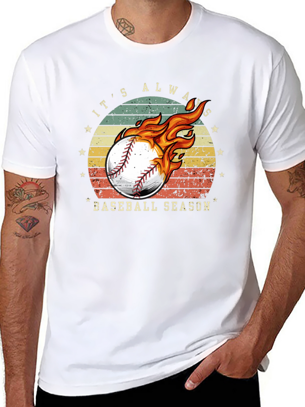 Baseball Season Graphic Tee - Burning Baseball Design