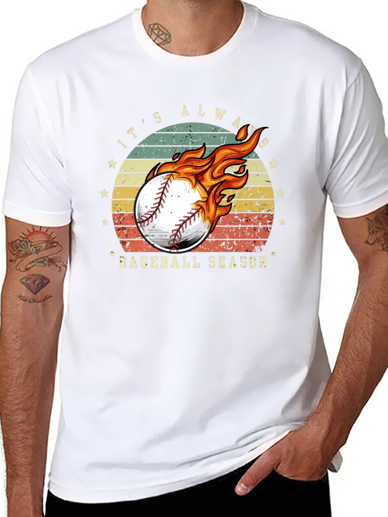 Baseball Season Graphic Tee - Burning Baseball Design