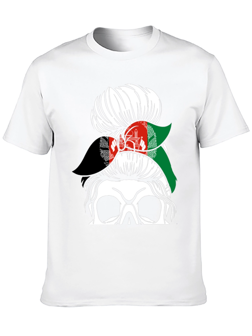 Afghanistan Flag Messy Bun Skull T-Shirt