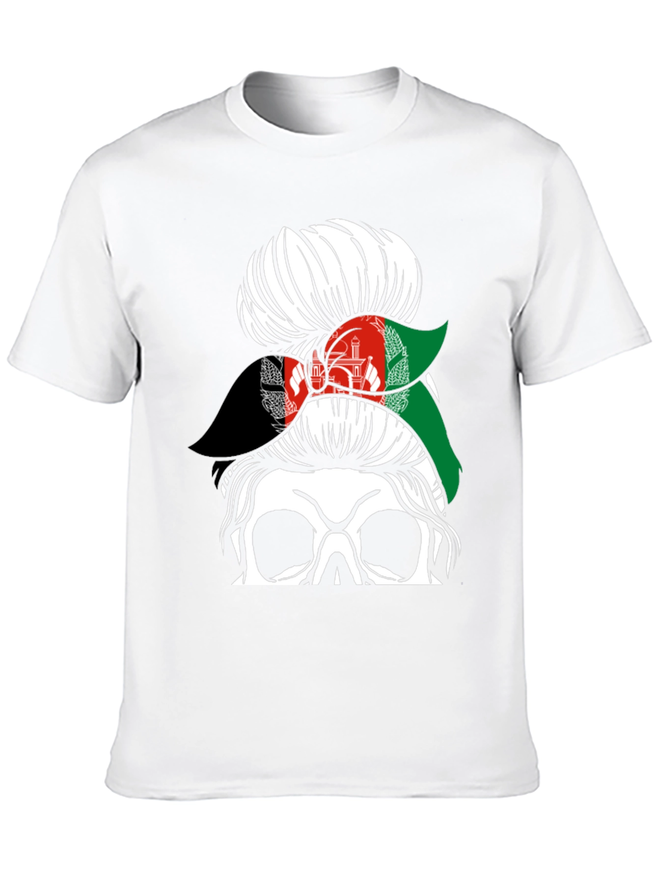 Afghanistan Flag Messy Bun Skull T-Shirt