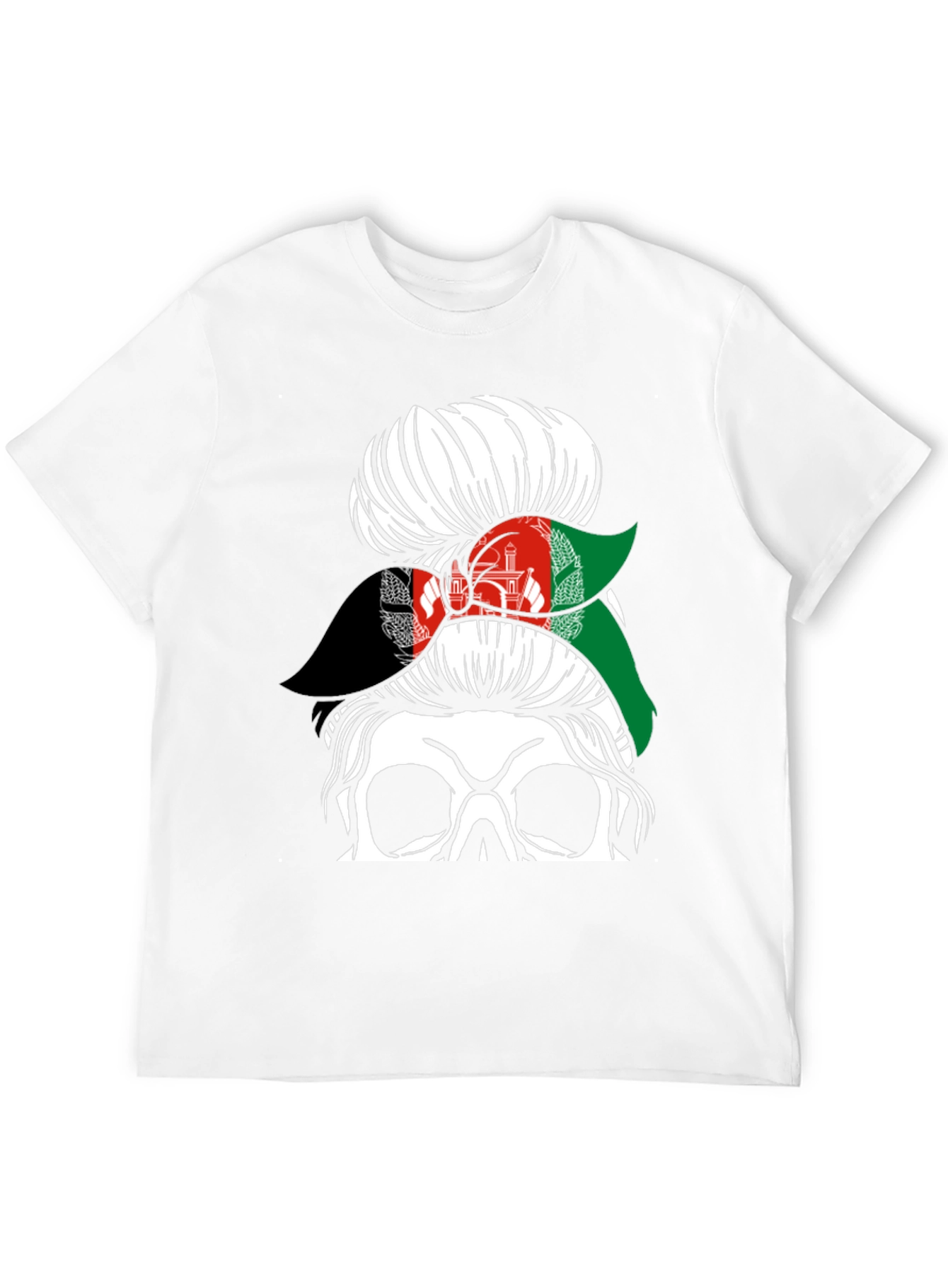 Afghanistan Flag Messy Bun Skull T-Shirt