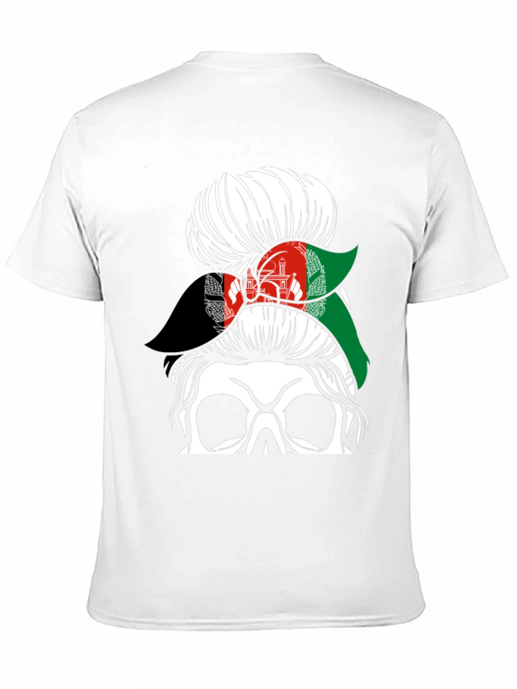 Afghanistan Flag Messy Bun Skull T-Shirt