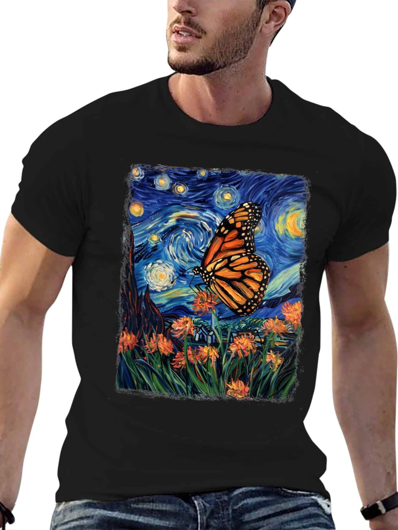 Starry Night Butterfly Graphic Tee