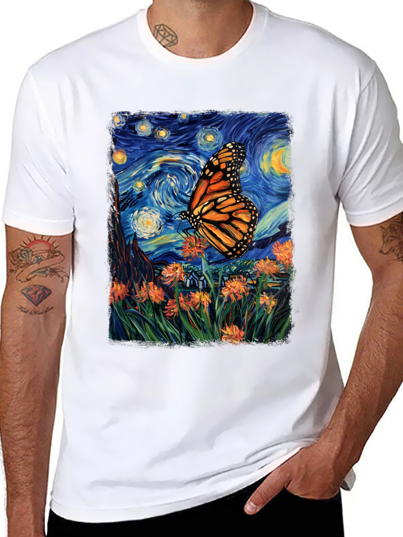 Starry Night Butterfly Graphic Tee