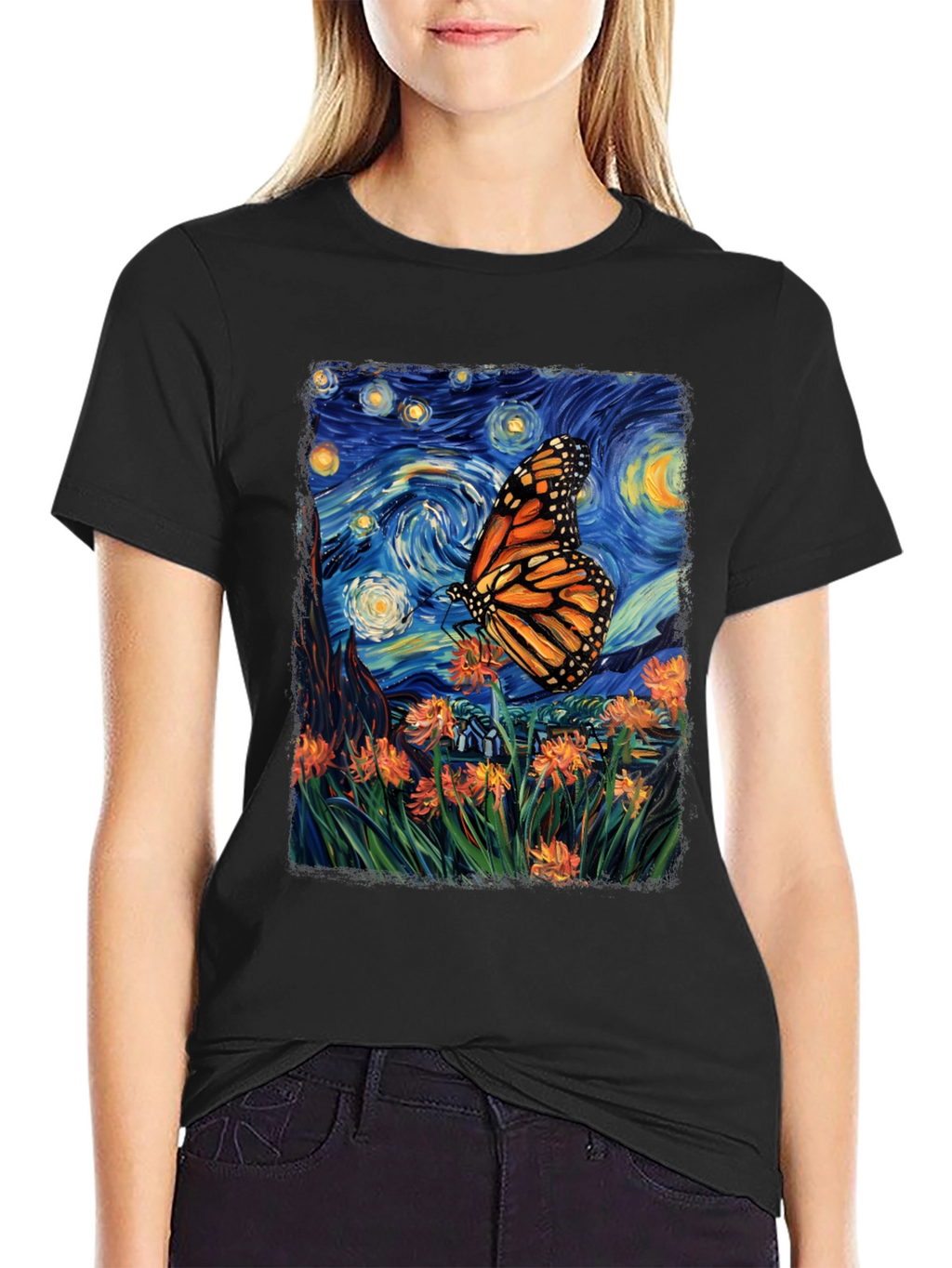 Starry Night Butterfly Graphic Tee