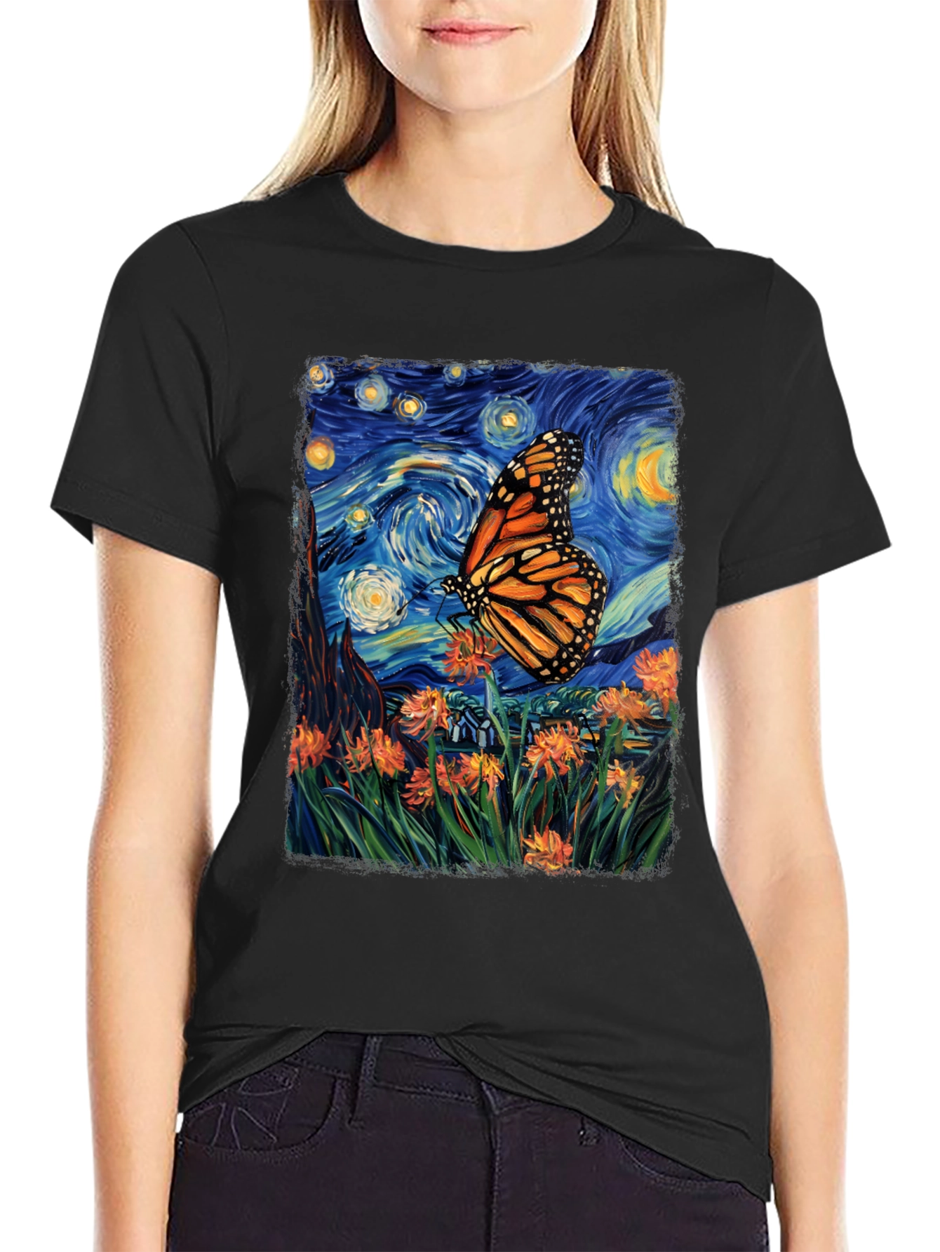 Starry Night Butterfly Graphic Tee