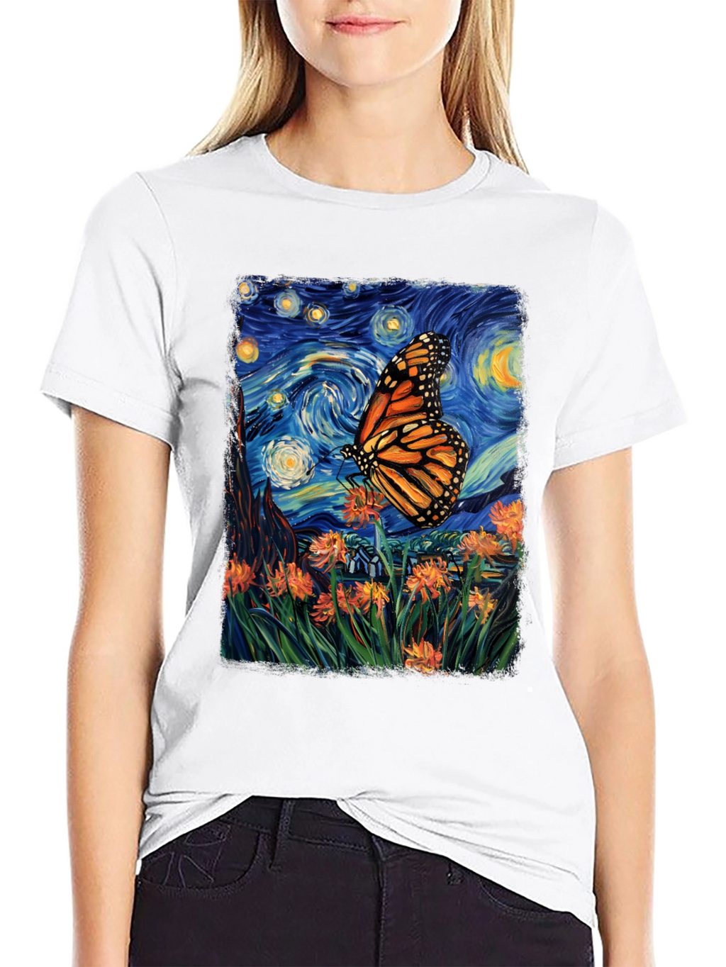 Starry Night Butterfly Graphic Tee