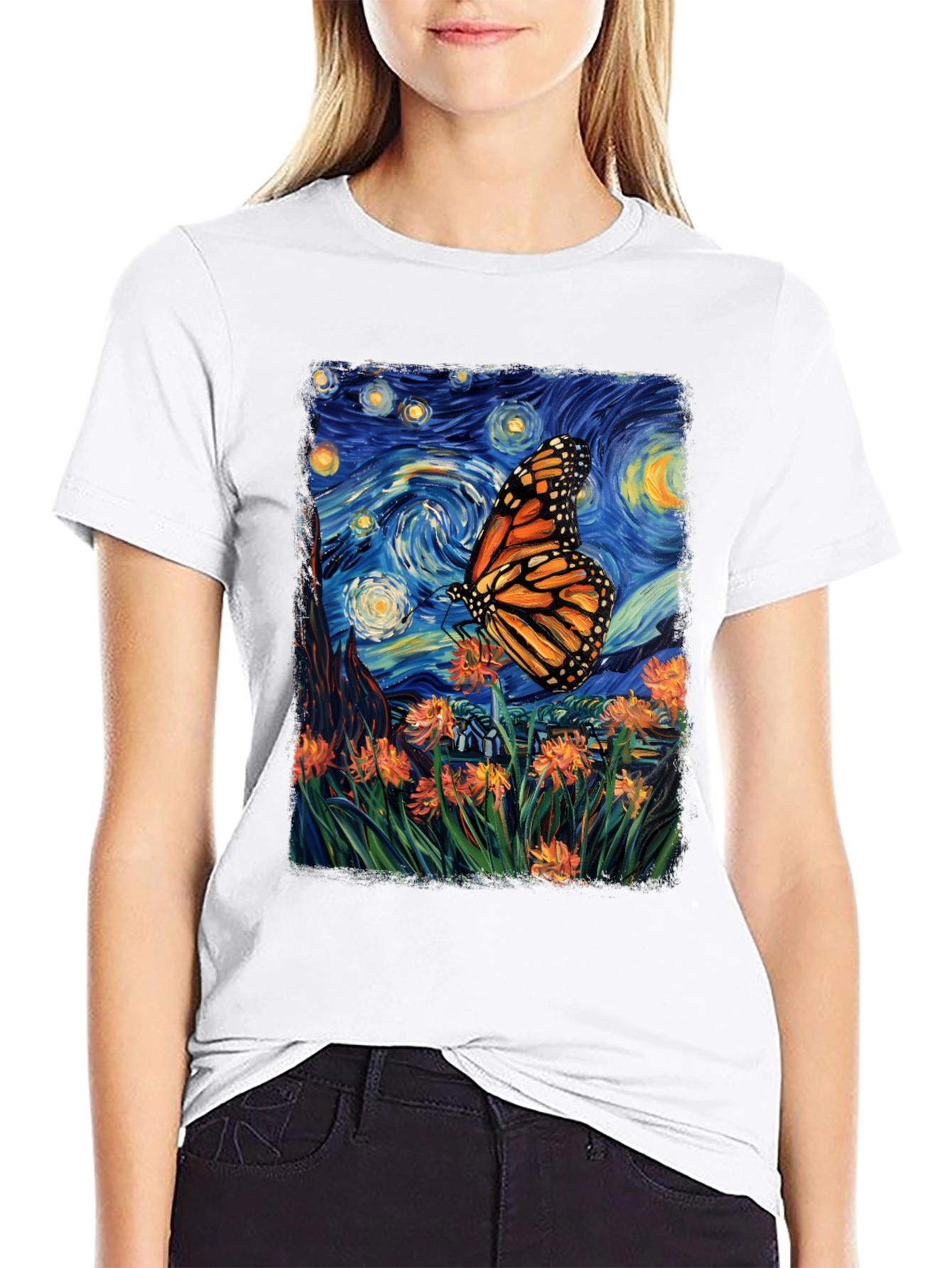 Starry Night Butterfly Graphic Tee