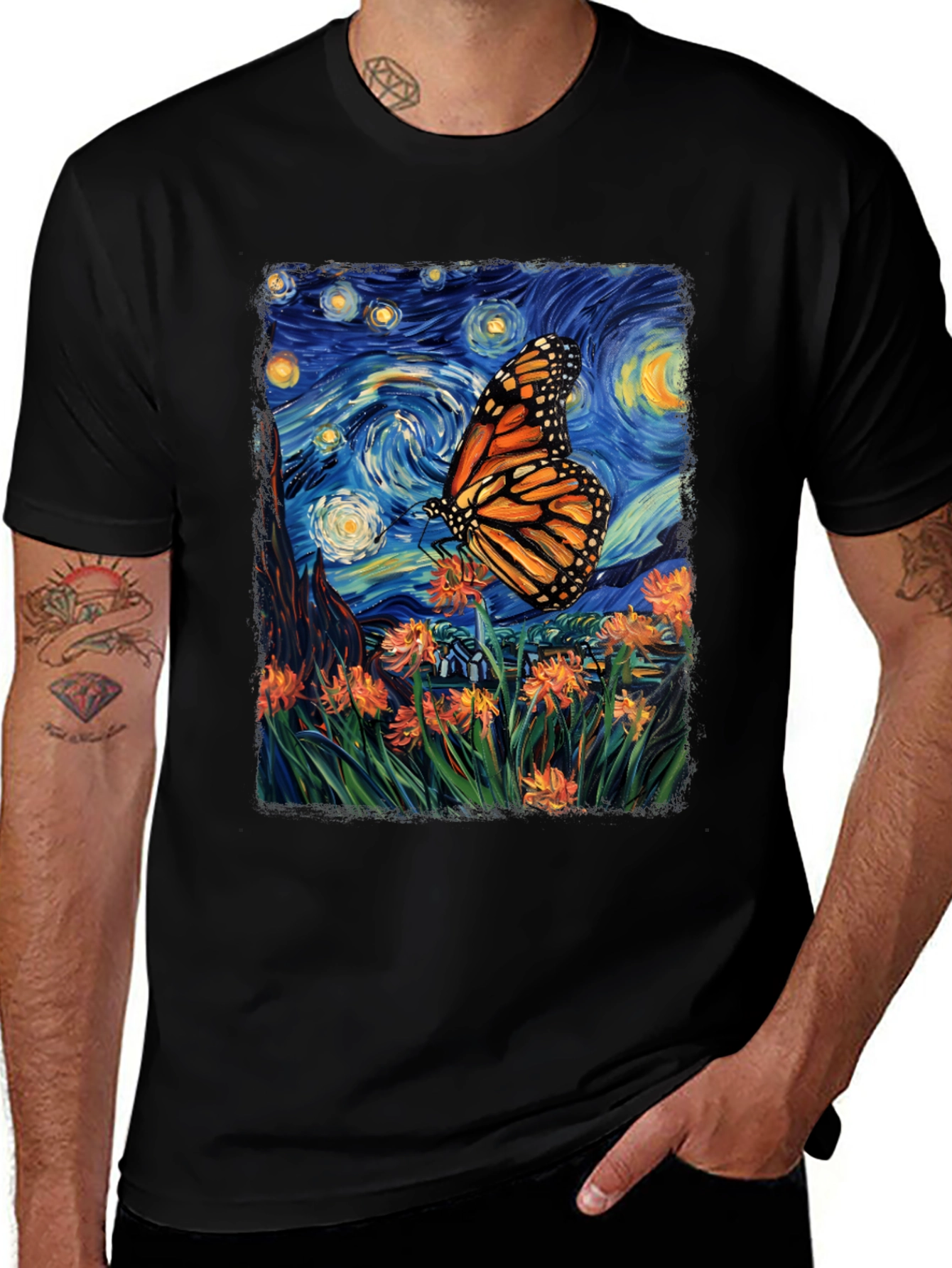 Starry Night Butterfly Graphic Tee