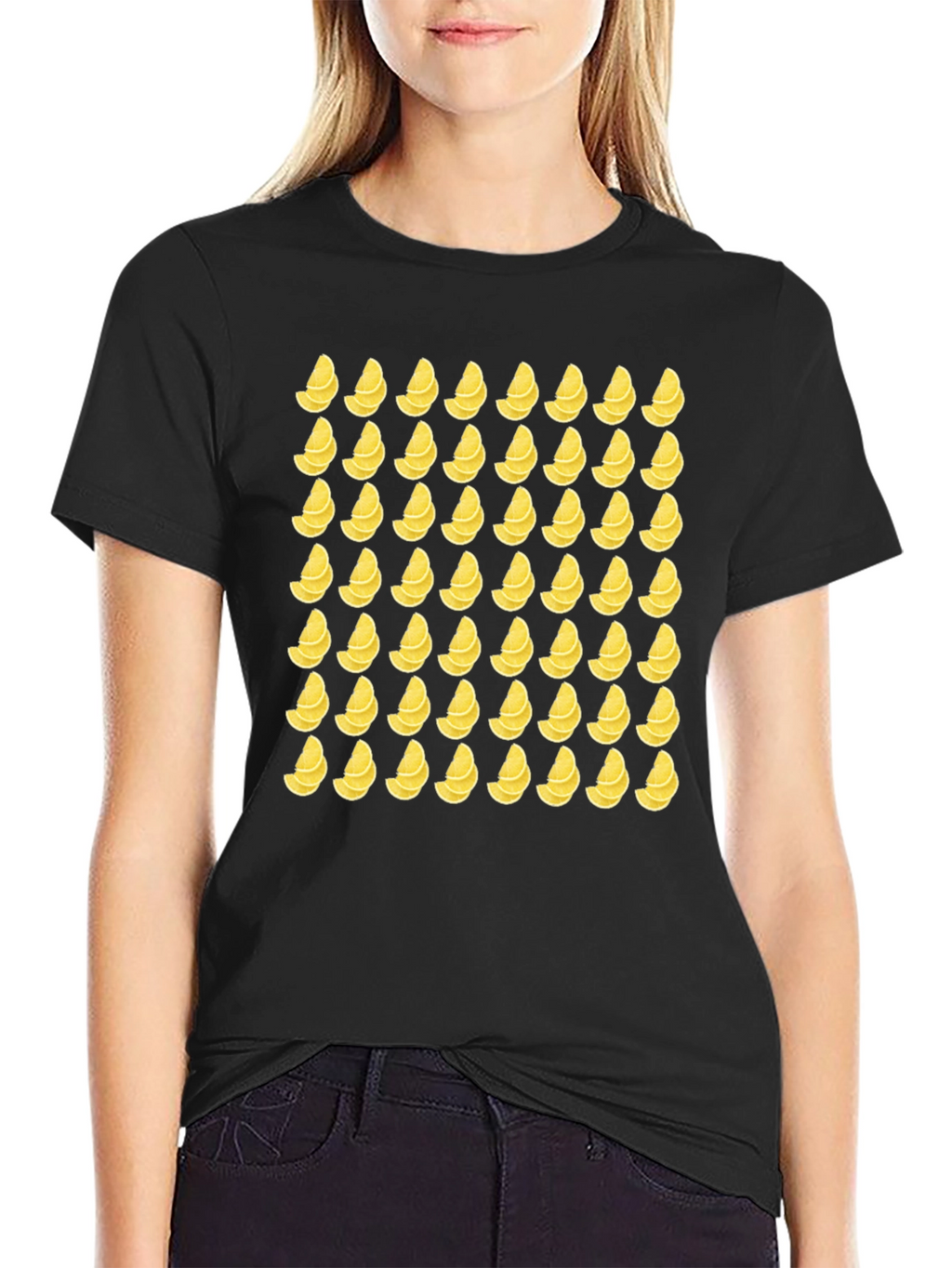 Lemon Slice Pattern T-Shirt - Black