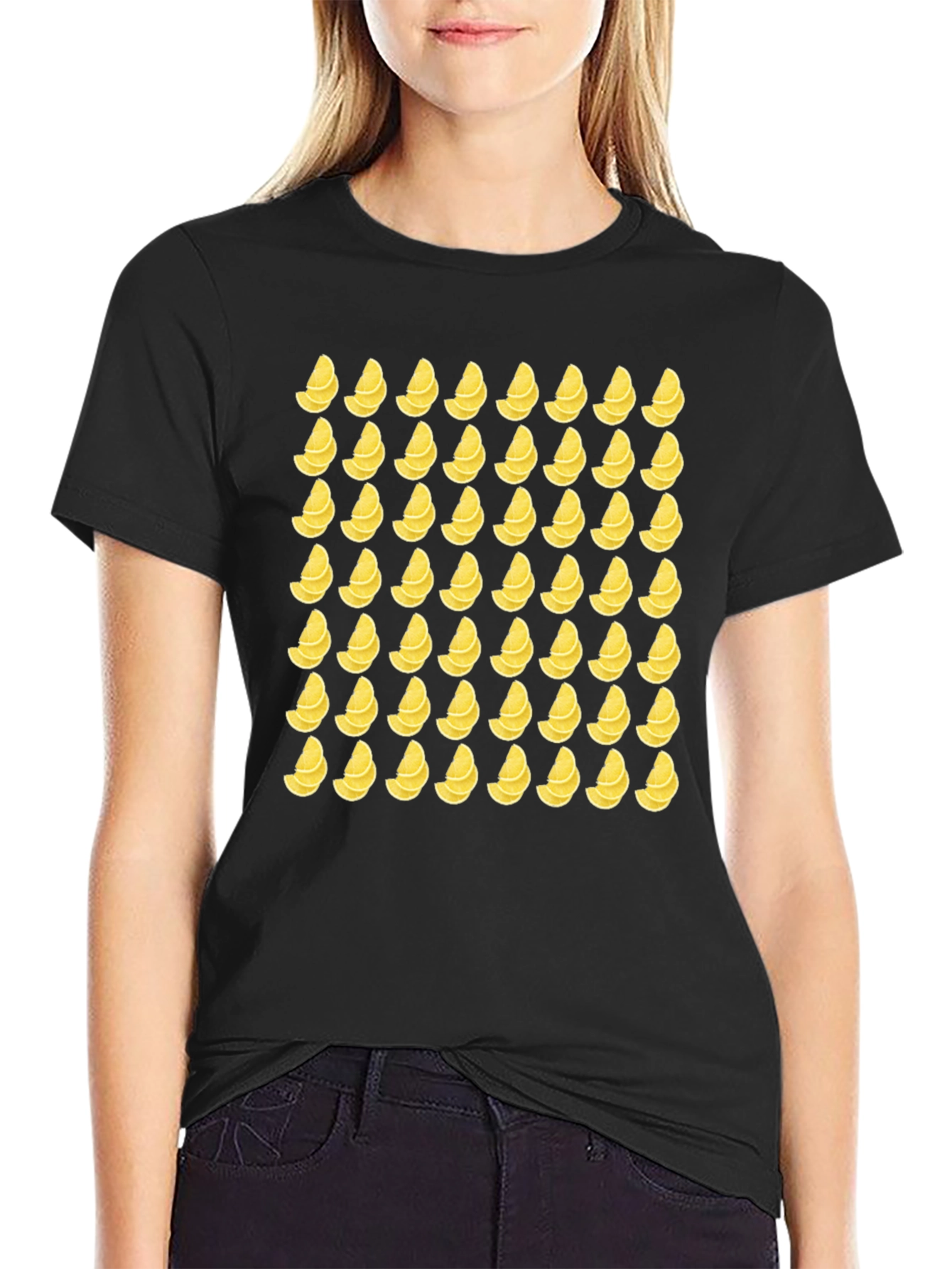 Lemon Slice Pattern T-Shirt - Black
