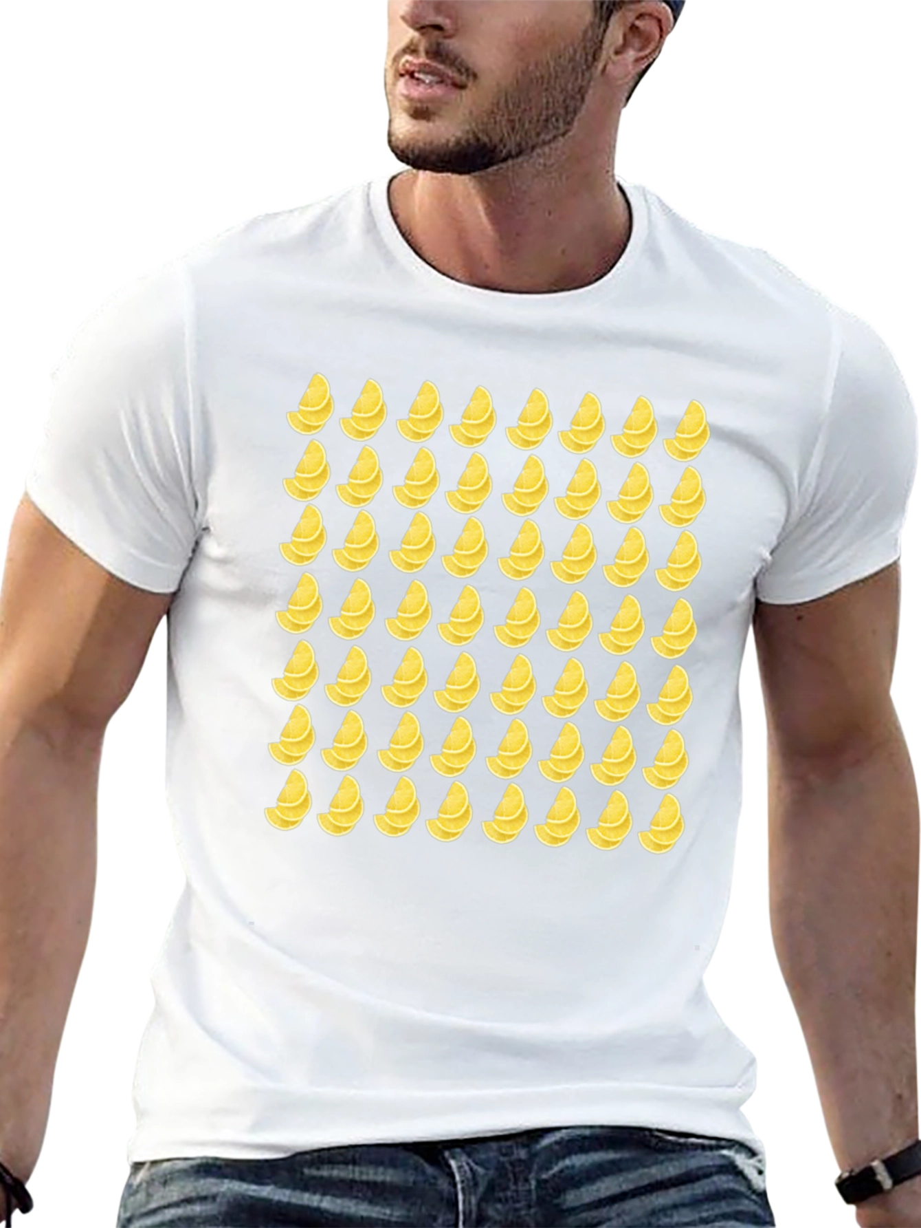 Lemon Slice Pattern T-Shirt - Black