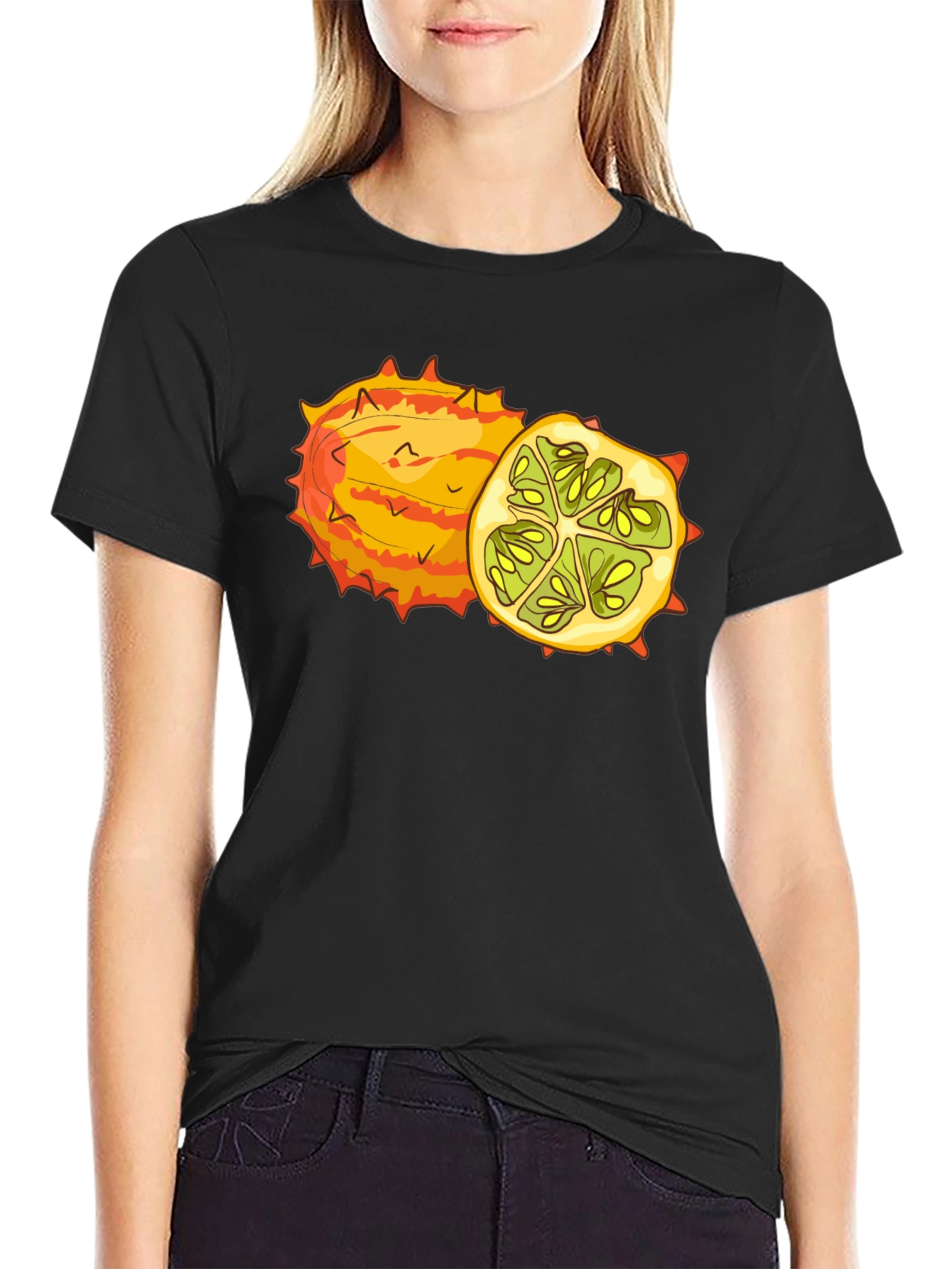 Kiwano Horned Melon Graphic Tee - Black Cotton T-Shirt