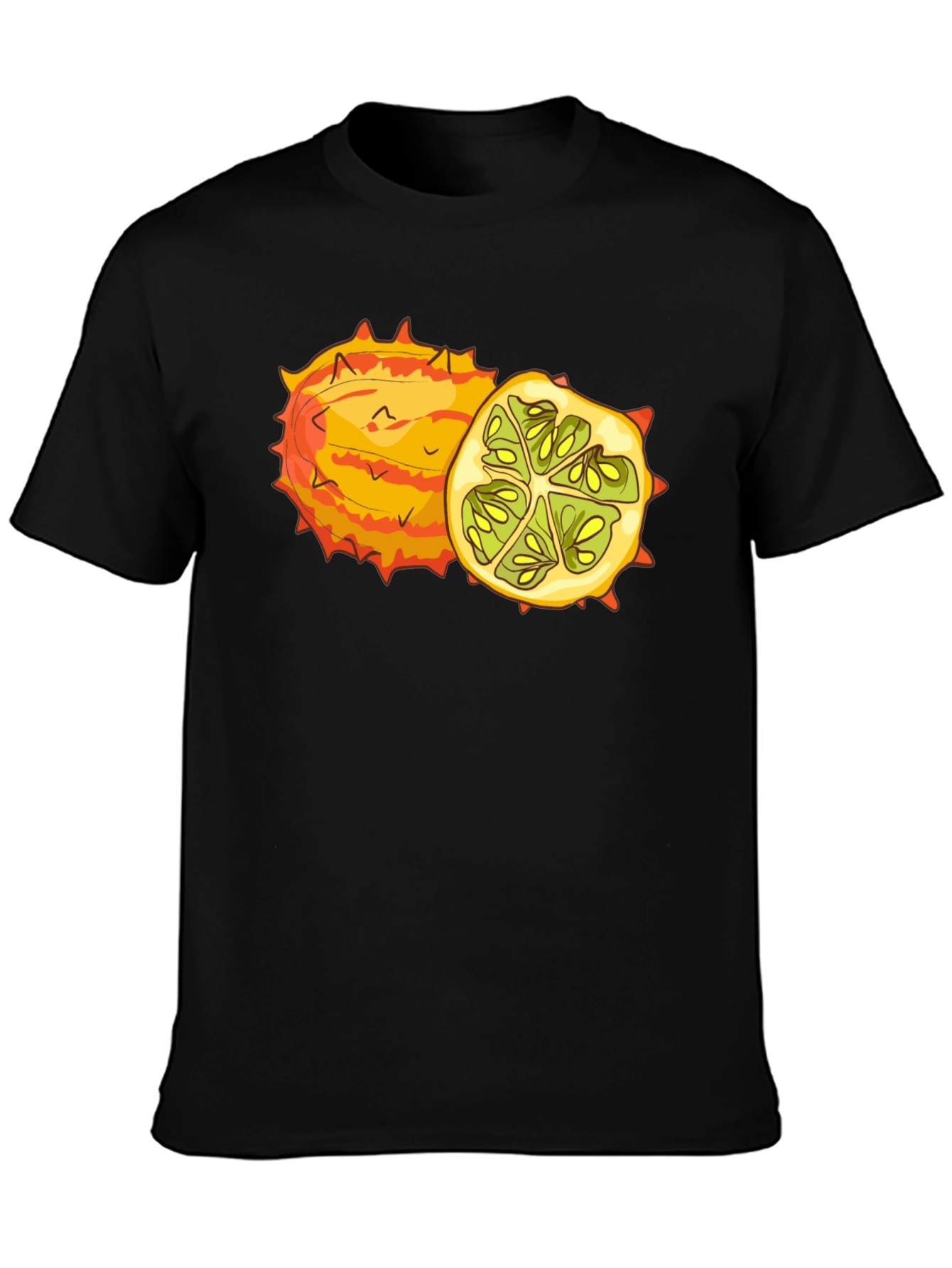 Kiwano Horned Melon Graphic Tee - Black Cotton T-Shirt