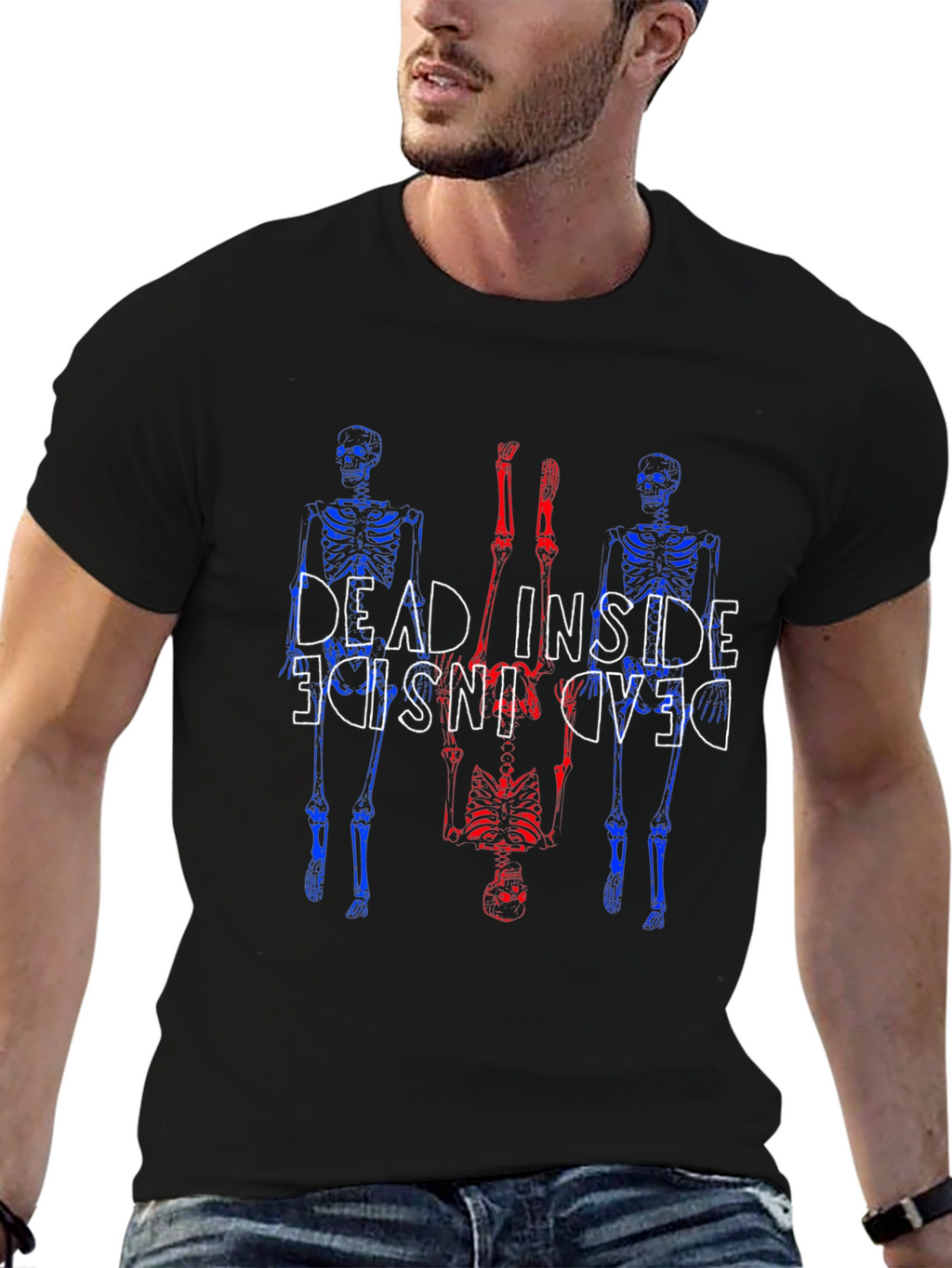 Dead Inside Skeleton Graphic Tee - Black Cotton Blend
