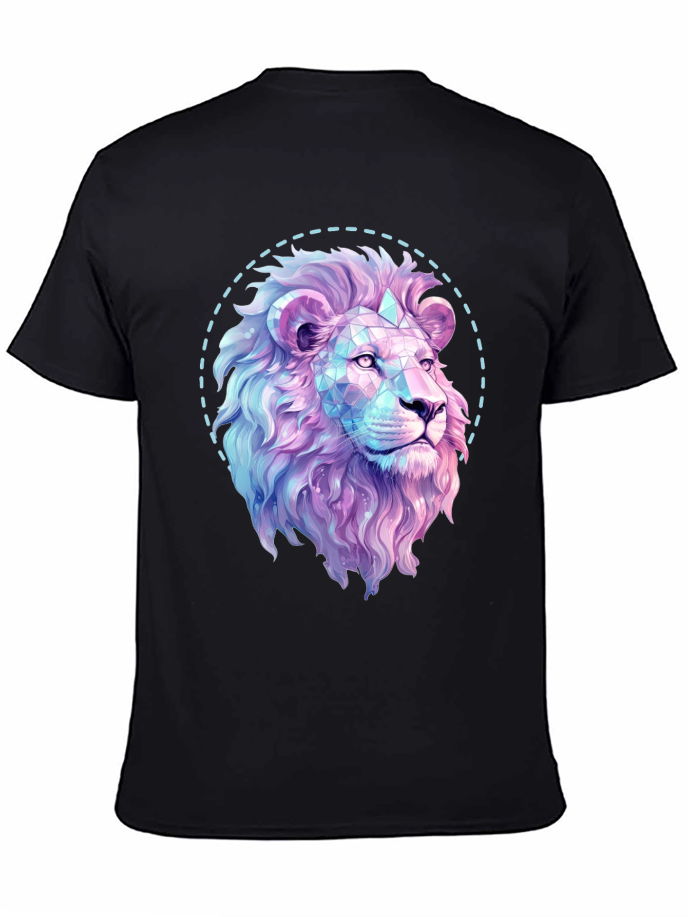 Geometric Lion Graphic Print Black T-Shirt