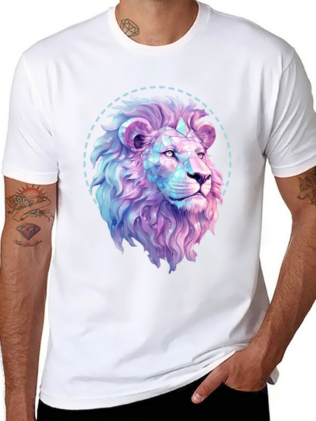 Geometric Lion Graphic Print Black T-Shirt
