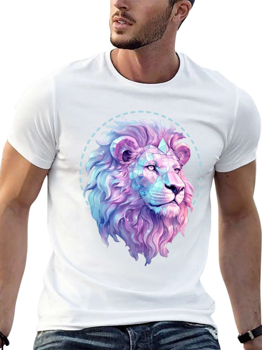 Geometric Lion Graphic Print Black T-Shirt