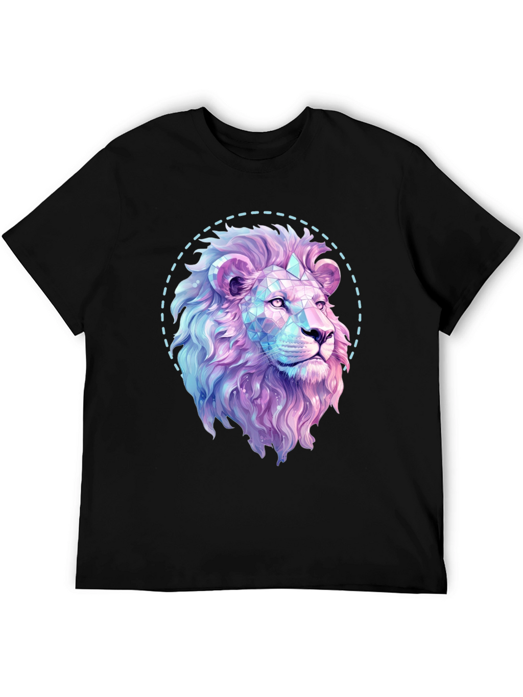 Geometric Lion Graphic Print Black T-Shirt