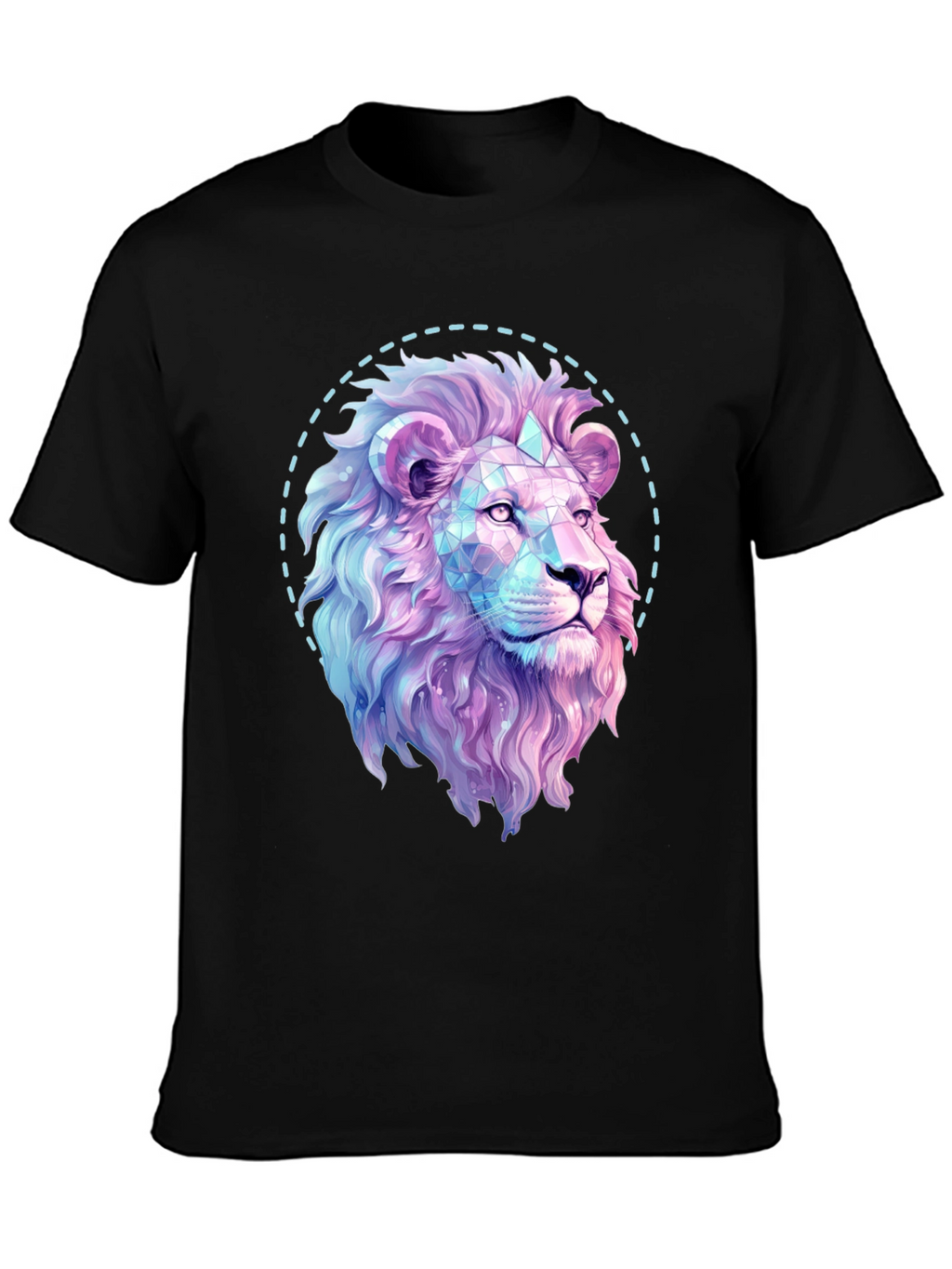 Geometric Lion Graphic Print Black T-Shirt