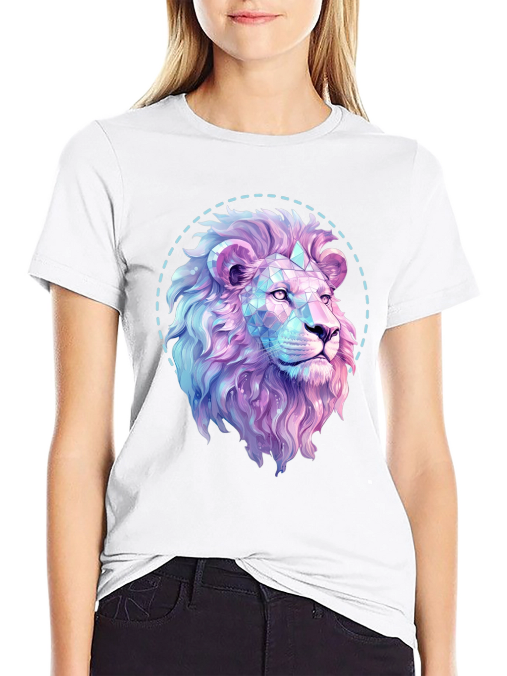 Geometric Lion Graphic Print Black T-Shirt