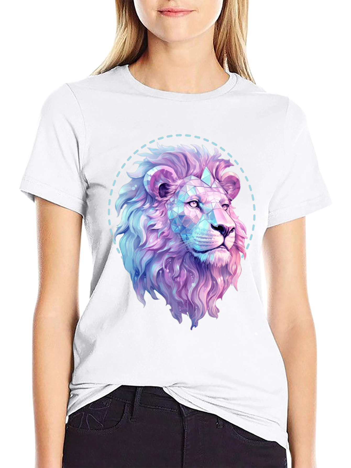 Geometric Lion Graphic Print Black T-Shirt