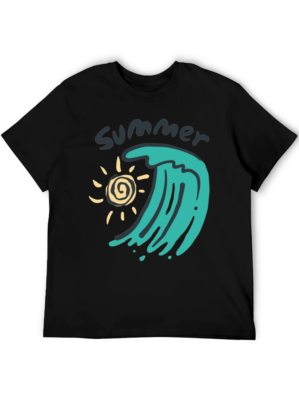 Summer Wave Graphic Tee - Black Cotton T-Shirt