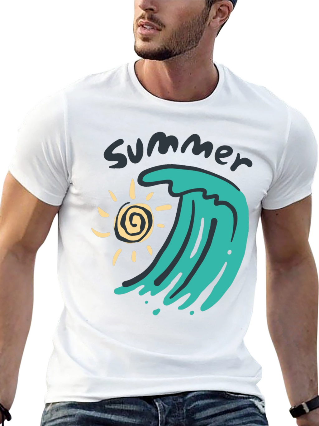 Summer Wave Graphic Tee - Black Cotton T-Shirt