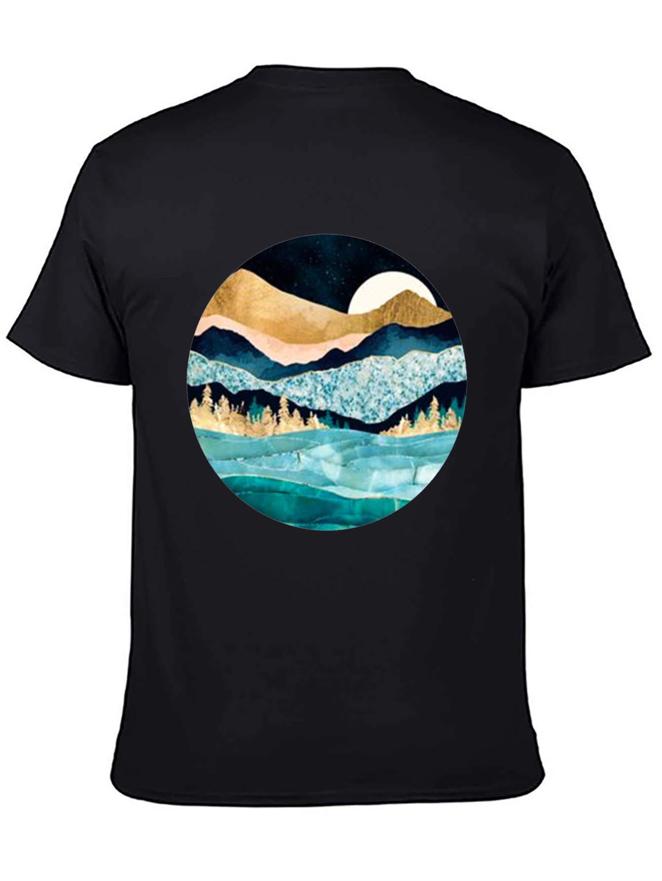 Mountain & Moon Graphic Tee - Stylish Black Shirt