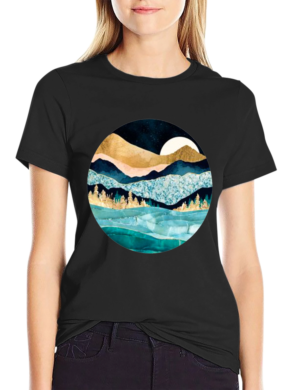 Mountain & Moon Graphic Tee - Stylish Black Shirt