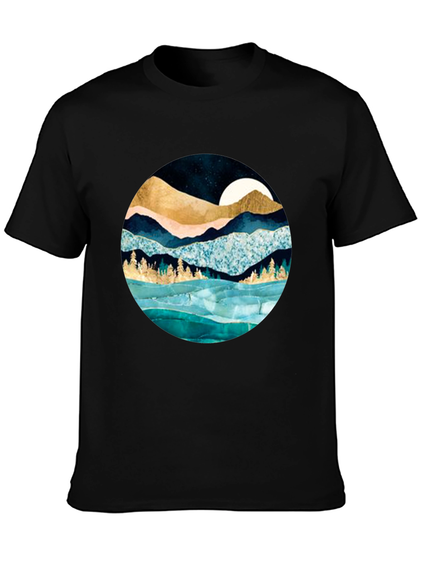 Mountain & Moon Graphic Tee - Stylish Black Shirt