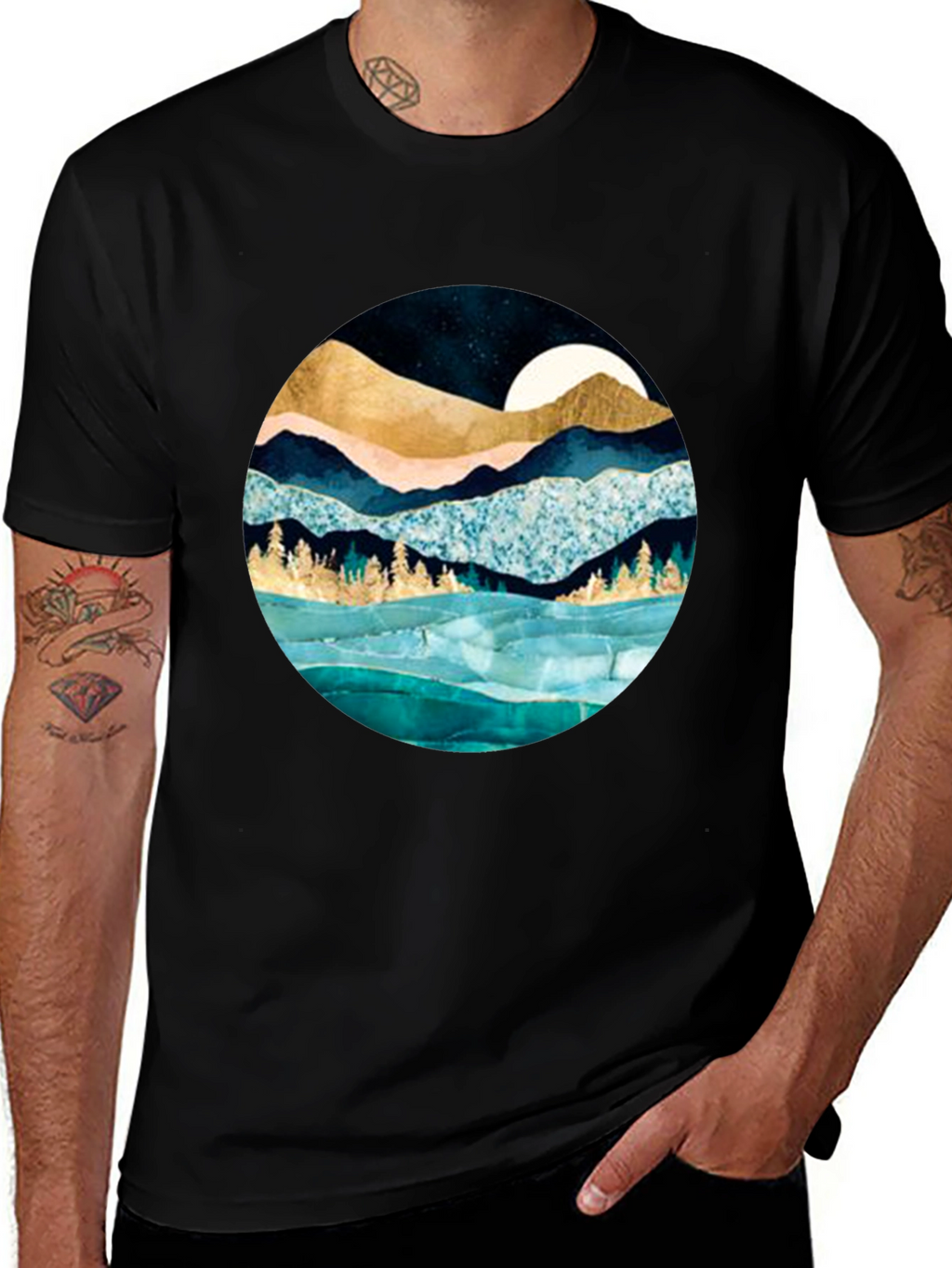 Mountain & Moon Graphic Tee - Stylish Black Shirt
