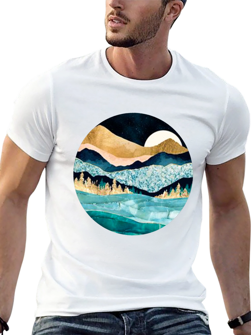 Mountain & Moon Graphic Tee - Stylish Black Shirt