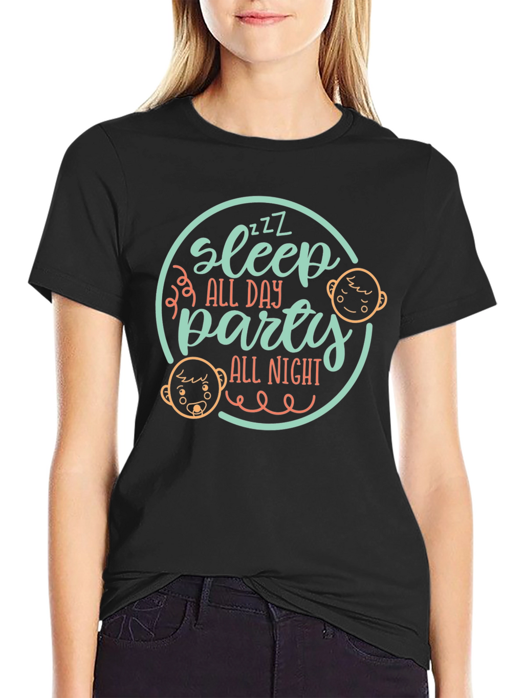 Sleep All Day Party All Night Black Tee