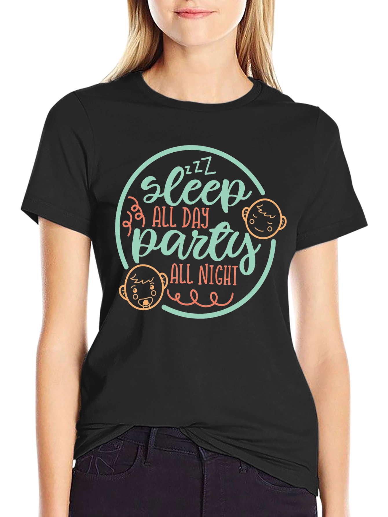 Sleep All Day Party All Night Black Tee