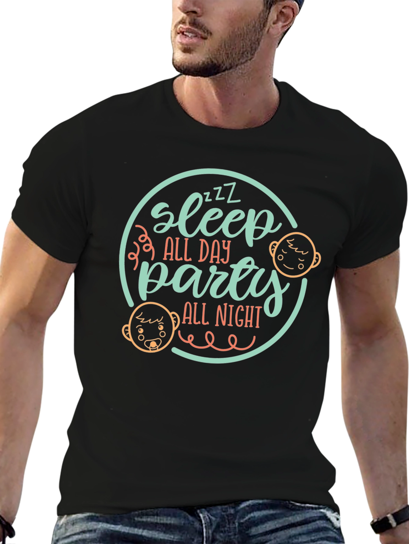 Sleep All Day Party All Night Black Tee