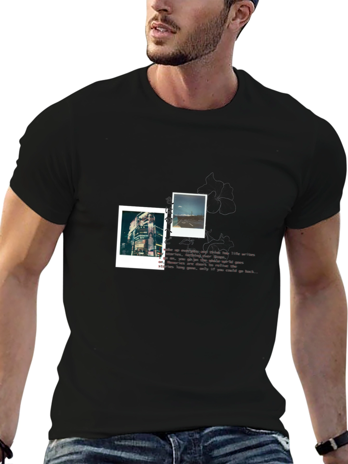 Trendy Black T-Shirt with Photo Print Design